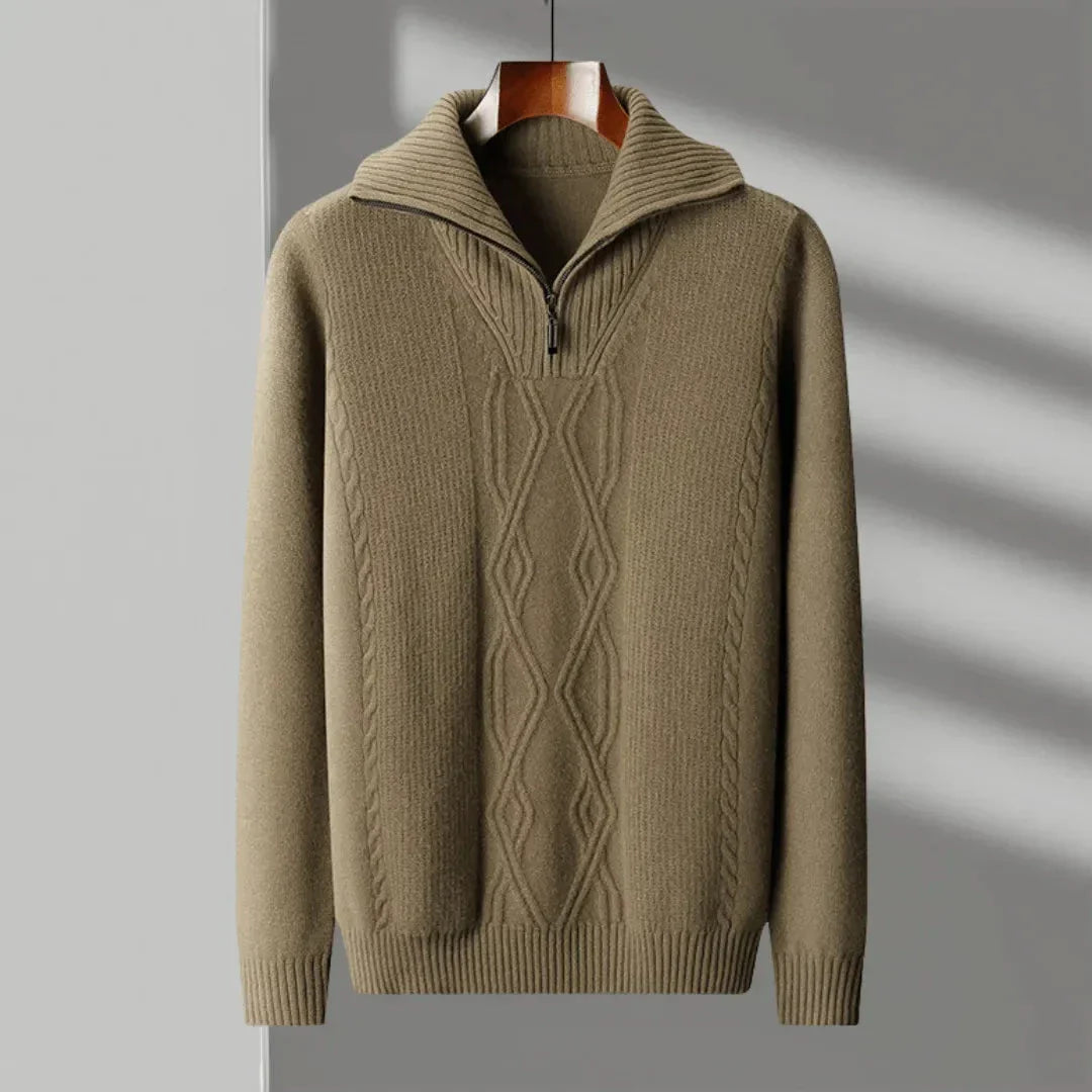 Merino Wool Half Zip Cable Knit Sweater Waylynn Unisex