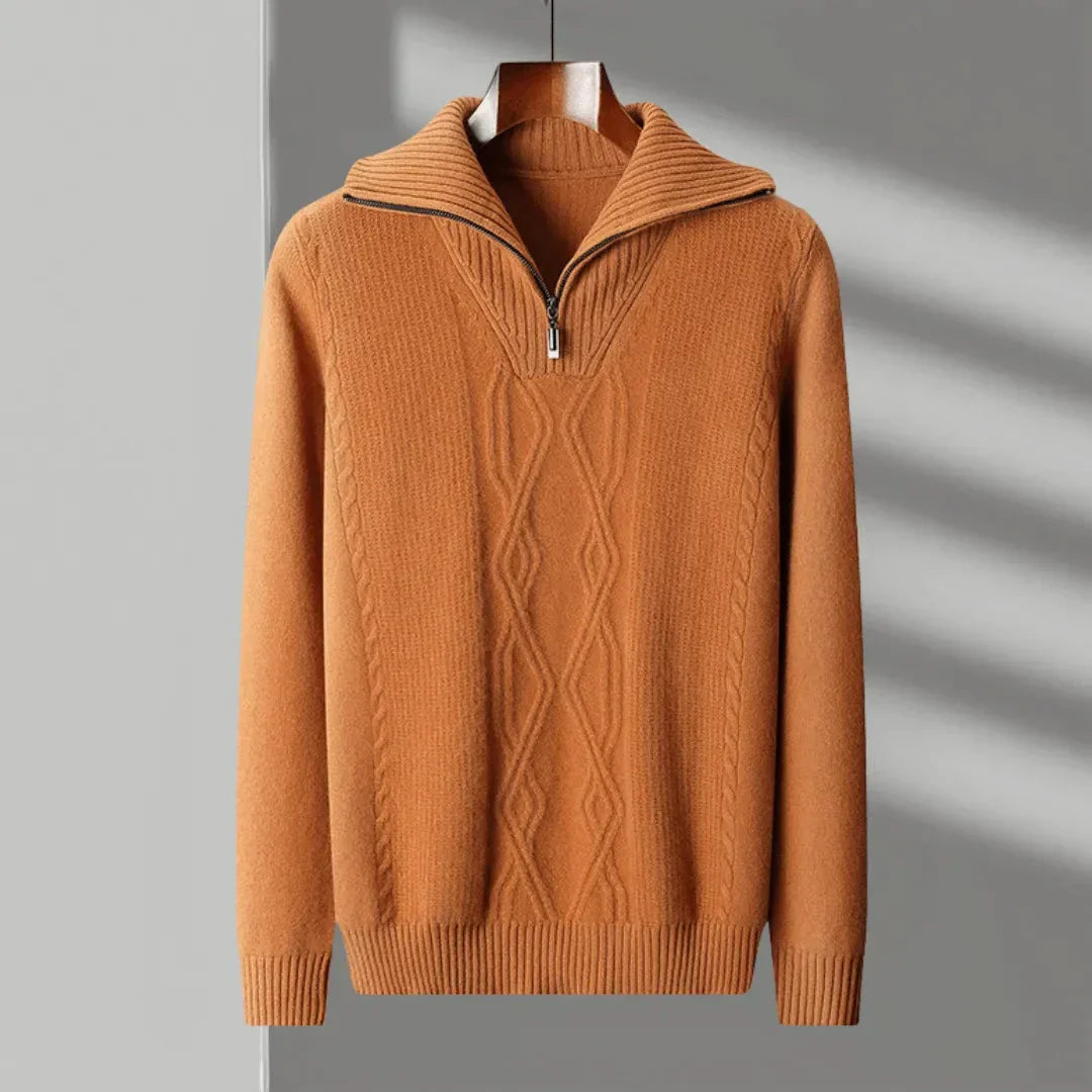 Merino Wool Half Zip Cable Knit Sweater Waylynn Unisex