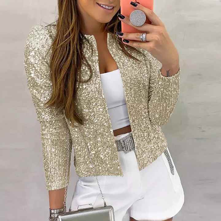 Street-wave Sequin Glamour Blazer for Women, Festive Shine, Elegant Evening Outerwear