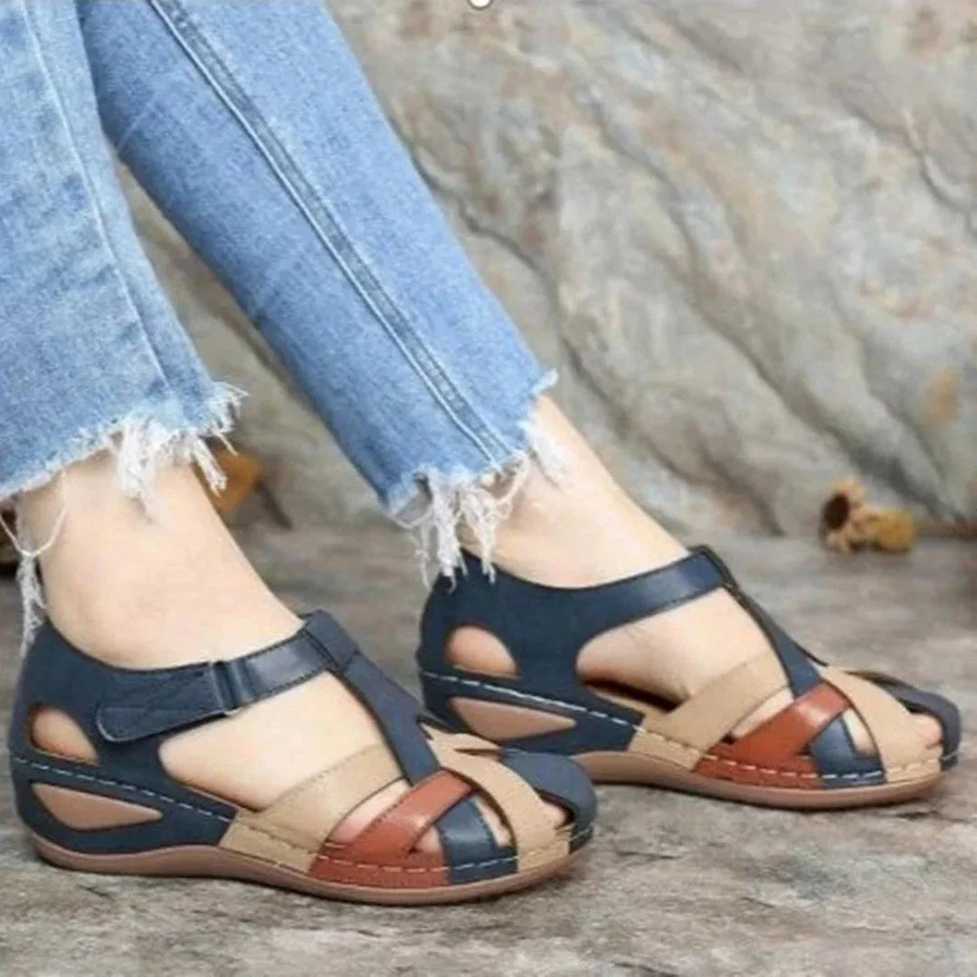 Waylynn Harriet Leather Sandals For Women With Velcro Strap All Day Comfort