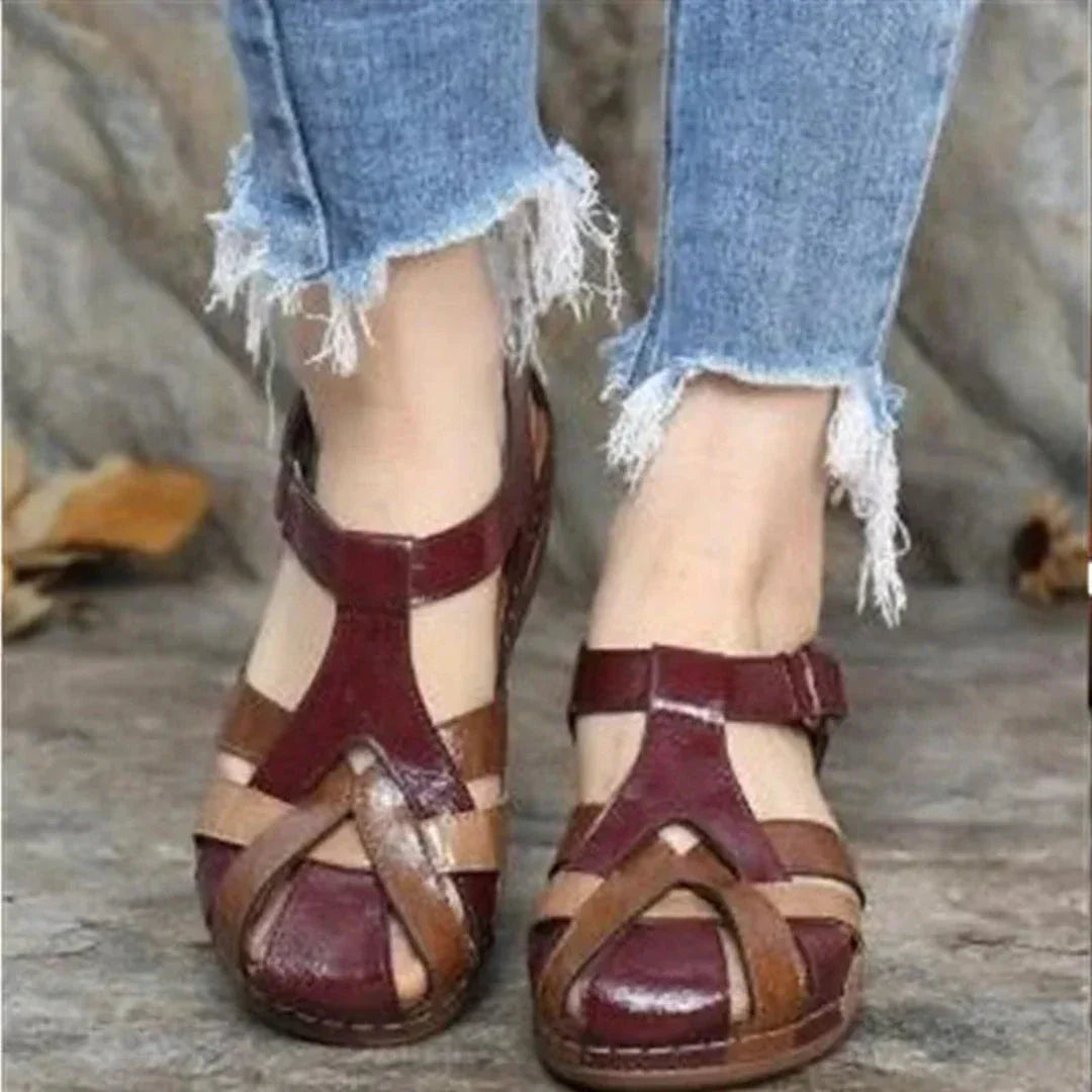 Waylynn Harriet Leather Sandals For Women With Velcro Strap All Day Comfort