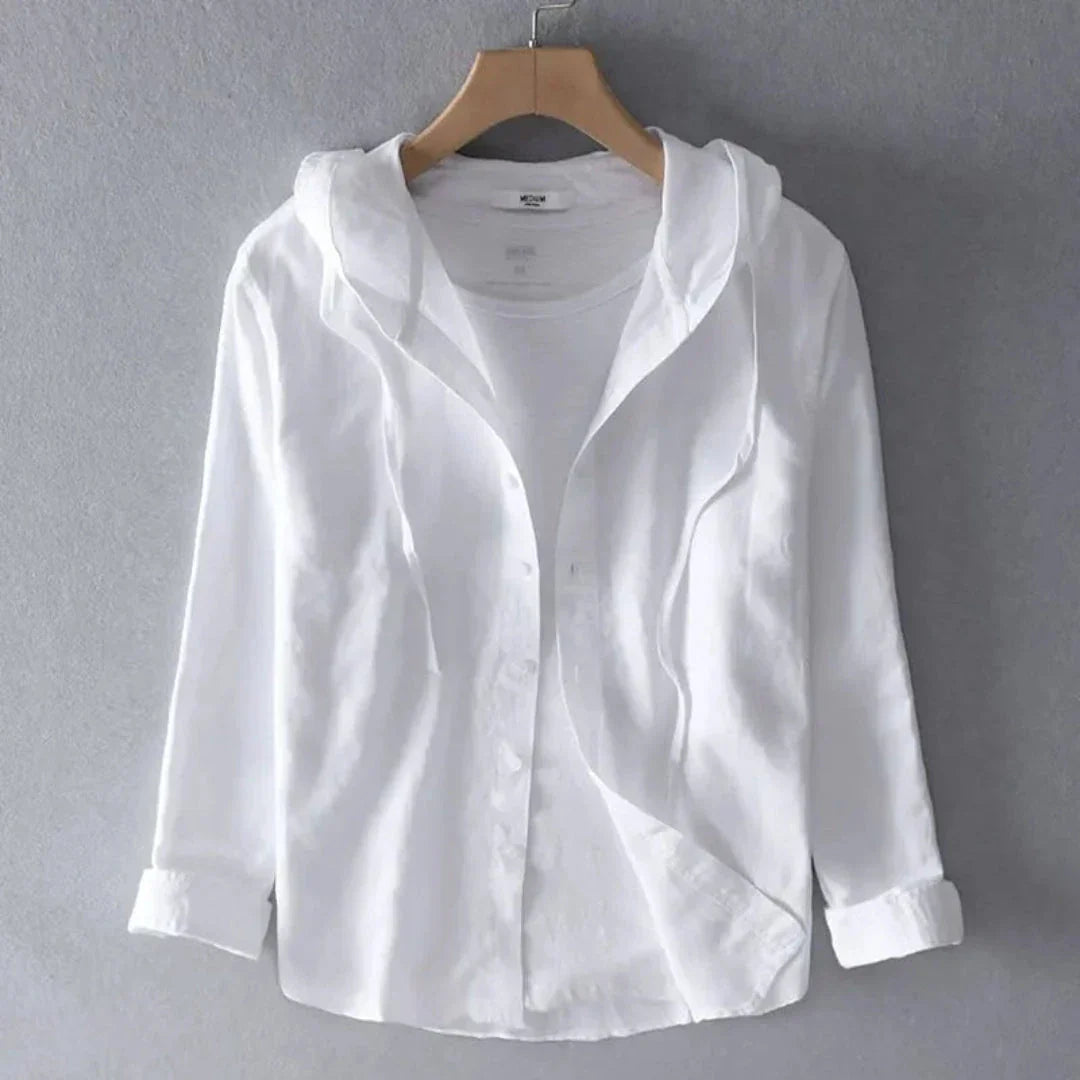 Harvey Striped Hooded Button Up Shirt Linen Lightweight Relaxed Fit Casual Spring Summer Mens Wear