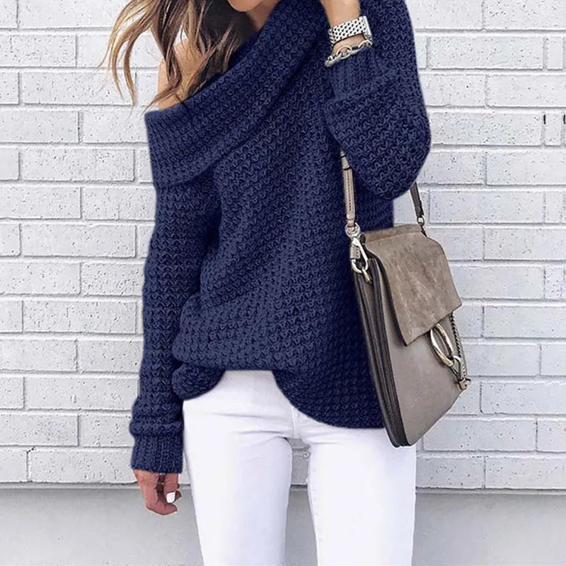 Streetwave Off Shoulder Knit Pullover For Women Warm Cozy Festive Winter Wear Trendy Casual Layering