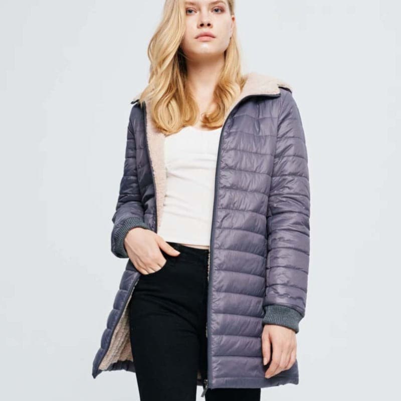 Street-wave Women's Puffer Jacket Lightweight Insulated Mid-Thigh Coat With High Collar Zip