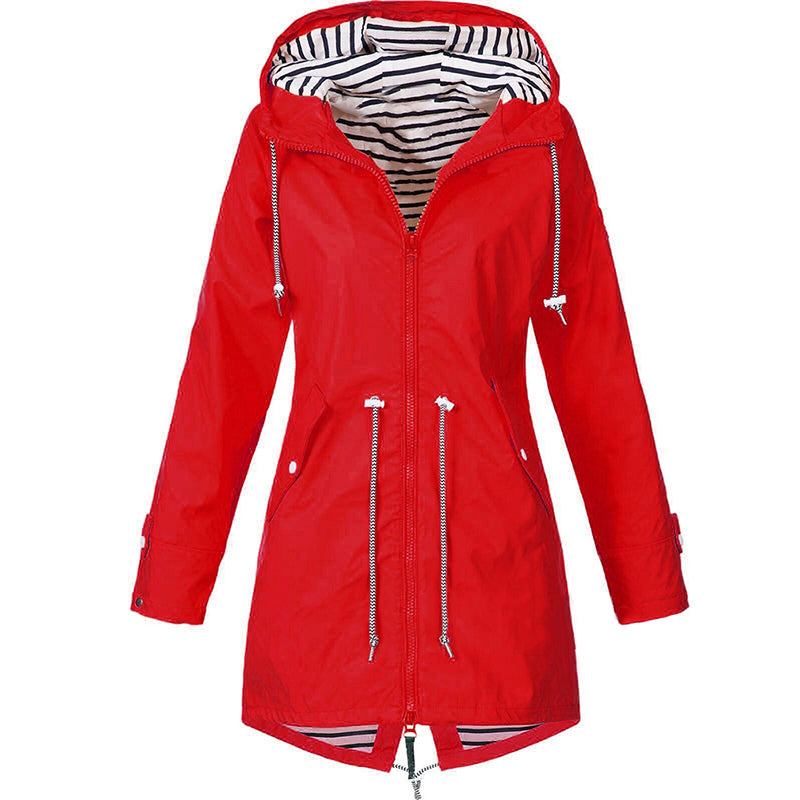 Street-wave Women's Waterproof Hooded Raincoat With Tailored Fit For Chic Parisian Style