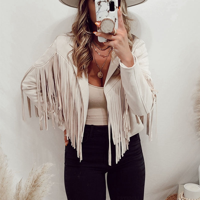 Street-wave Isabella Suede Fringe Jacket For Women With Boho Chic Statement Style