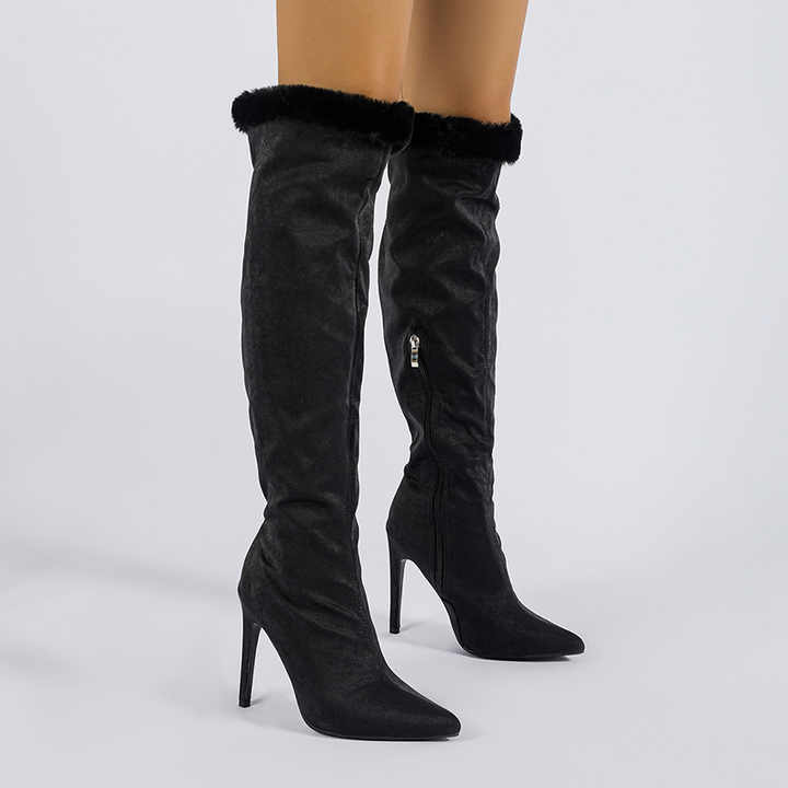 Streetwave Velvet Winter Boots For Women Cozy Fur Trim Knee High All Weather Style