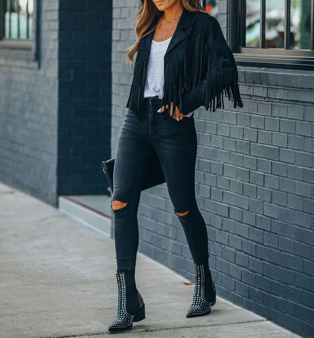 Street-Wave Fringe Suede Jacket For Women With Long Fringes Trendy Western Style