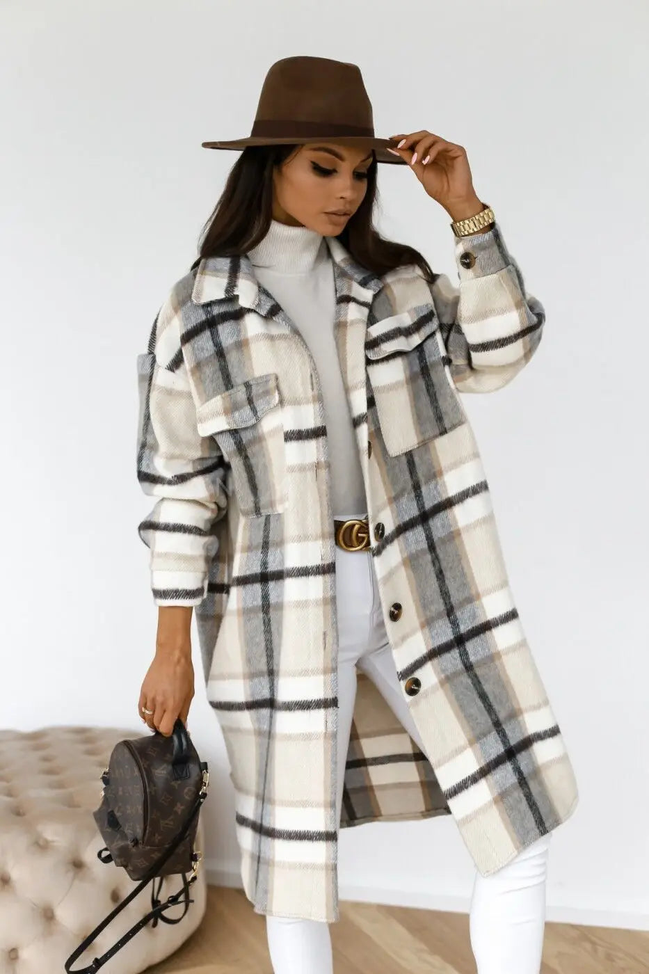 Street Wave Long Plaid Fleece Coat For Women Cozy Warm And Stylish Winter Outerwear
