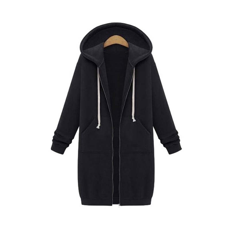 Street-wave Chic Long Sweatshirt Jacket For Women With Hood Zip Front, Premium Comfort And Versatile Style