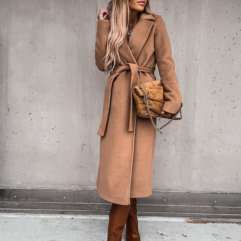 Street-wave Winter Coat With Tie Belt Belted Silhouette For Women Warmth And Style