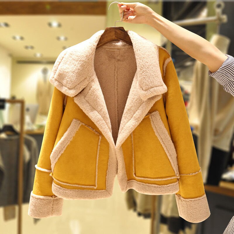 Street-Wave Suede Shearling Jacket For Women - Warm Lined Coat, Premium Winter Outerwear