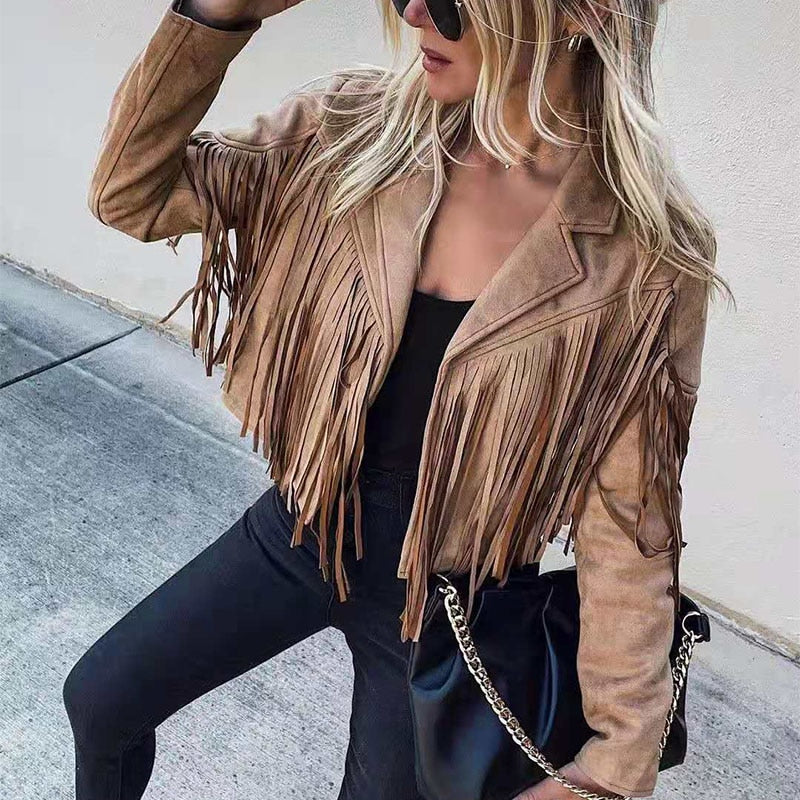 Street-wave Isabella Suede Fringe Jacket For Women With Boho Chic Statement Style