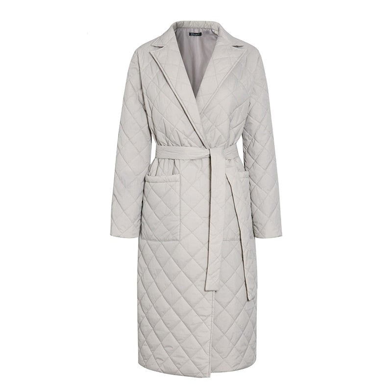 Street-wave Quilted Long Winter Coat for Women, Warm Belted Puffer With Cozy Fit