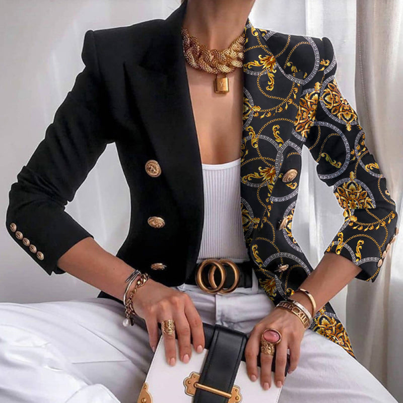 Street-Wave Eleanor Women's Contrast Panel Buttoned Work Blazer