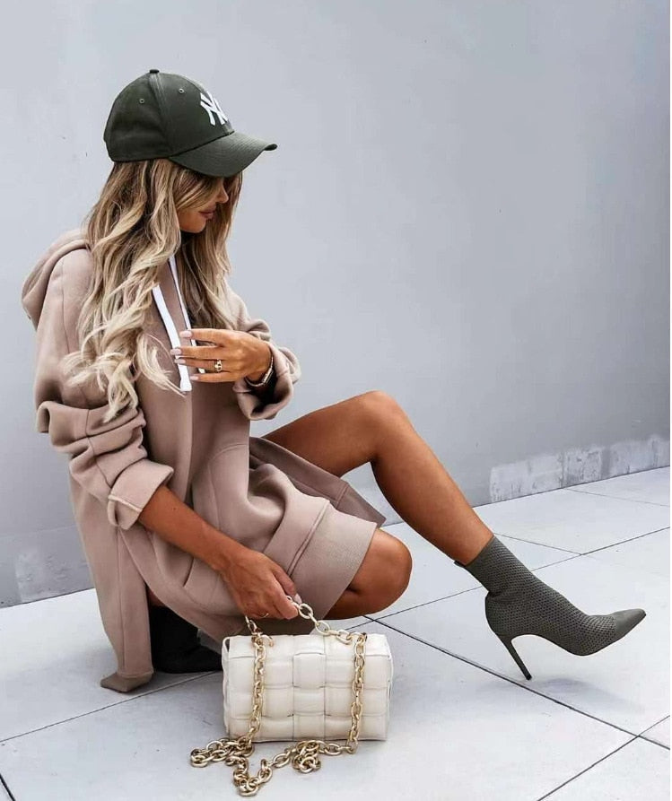 Street-Wave Hooded Long-Sleeve Pullover Jacket For Women Warm Cozy Autumn Winter Wear