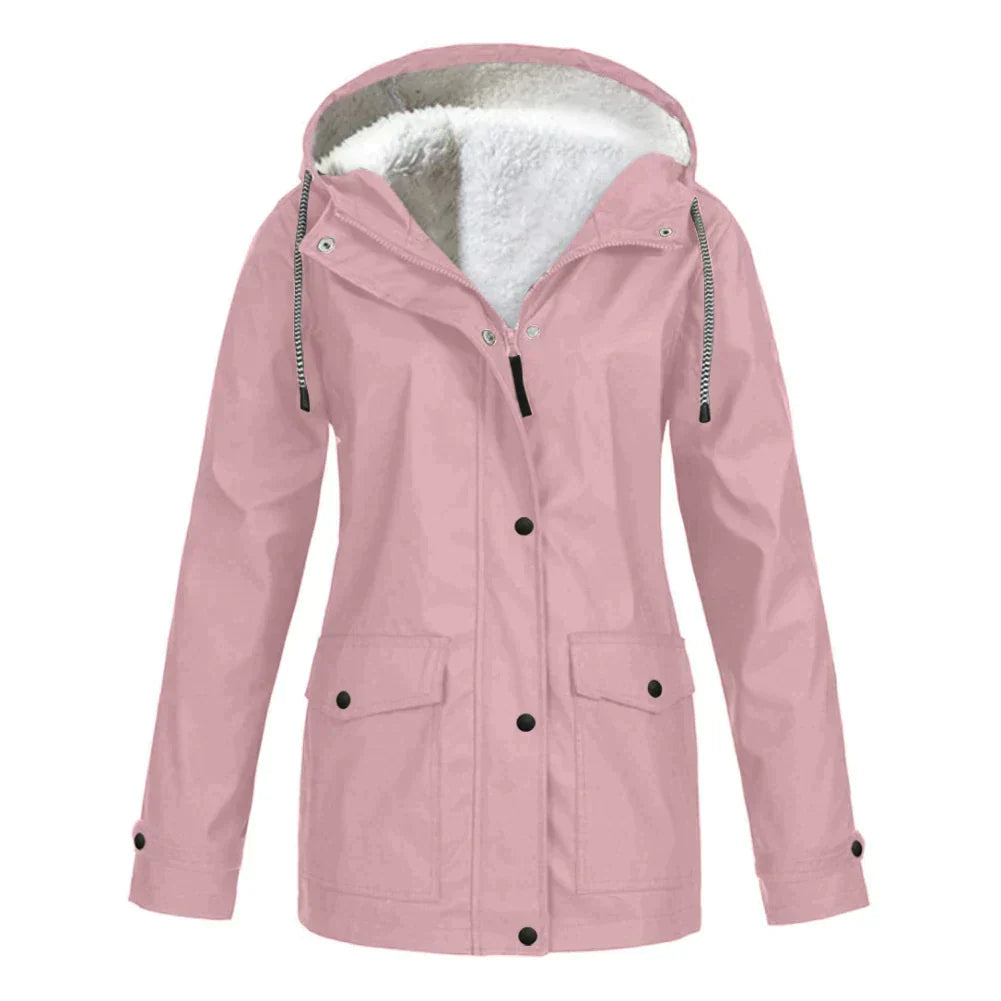 Street-wave Elegant Warm Rain Jacket For Women Chic Hooded Waterproof Coat Cozy Comfort