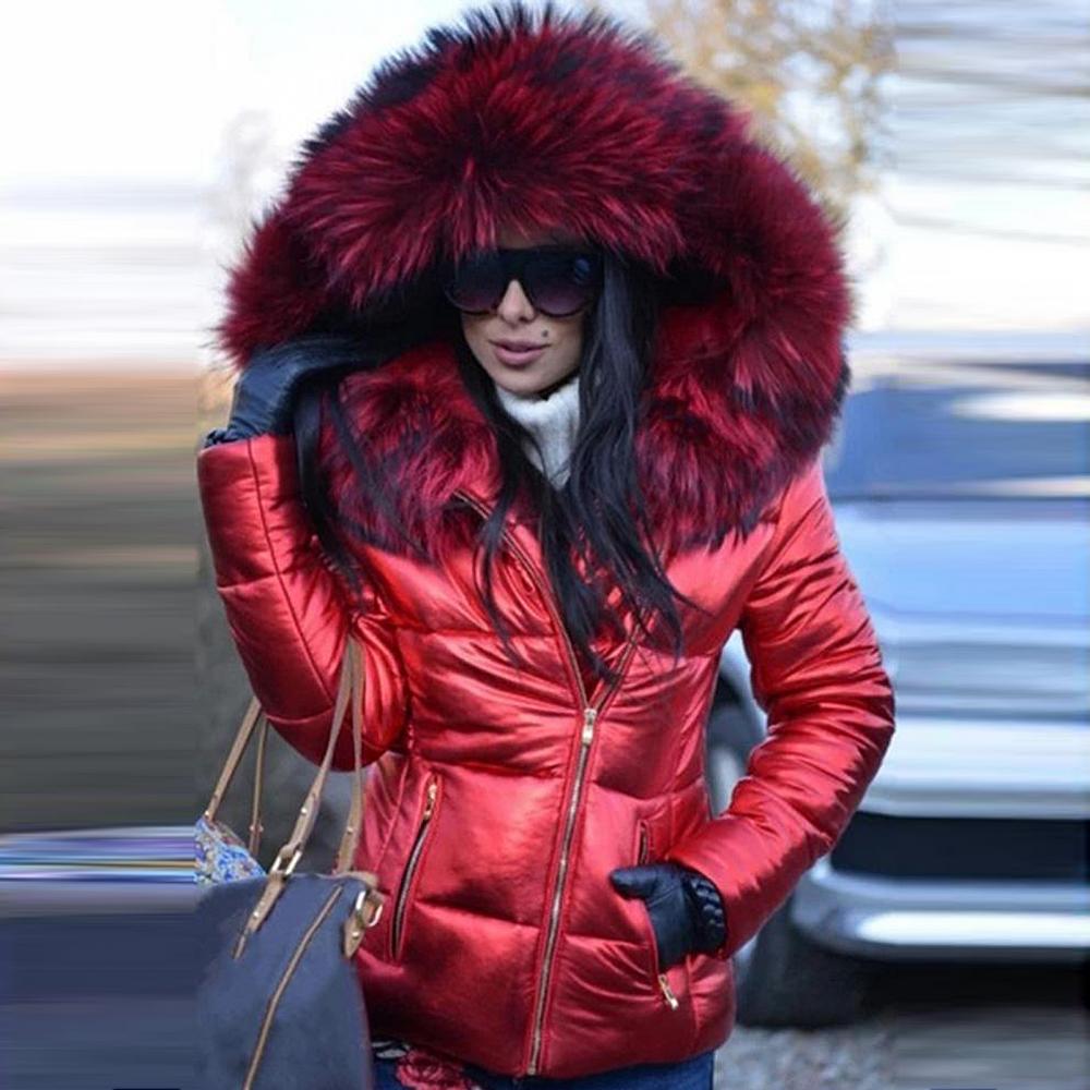 Street-wave Women's Puffer Jacket With Oversized Faux Fur Hood For Urban Warmth And Style