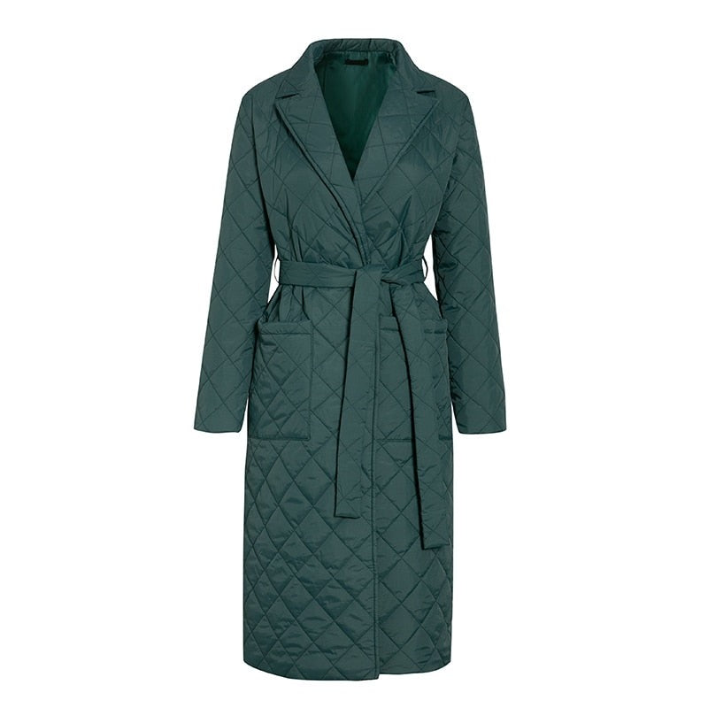 Street-wave Quilted Long Winter Coat for Women, Warm Belted Puffer With Cozy Fit