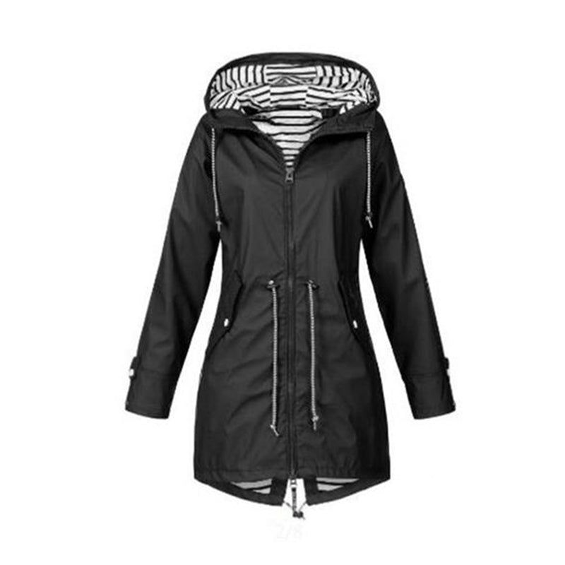 Street-wave Women's Waterproof Hooded Raincoat With Tailored Fit For Chic Parisian Style