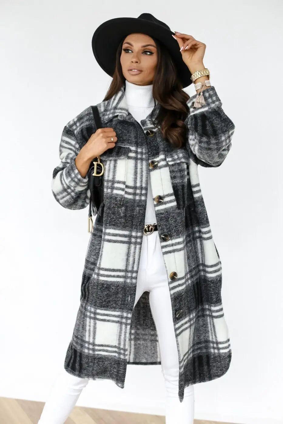 Street Wave Long Plaid Fleece Coat For Women Cozy Warm And Stylish Winter Outerwear