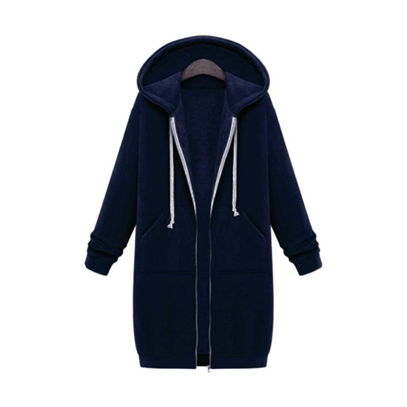 Street-wave Chic Long Sweatshirt Jacket For Women With Hood Zip Front, Premium Comfort And Versatile Style