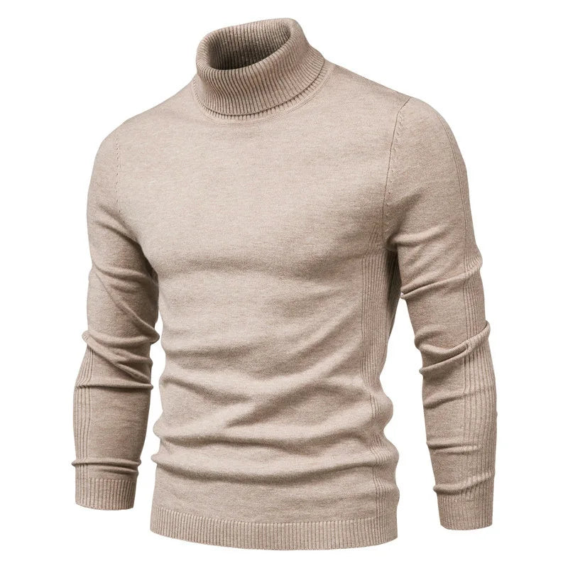 Street-Wave Mens Cashmere Turtleneck Sweater Slim Fit Rib Knit Long Sleeve Warm And Stylish