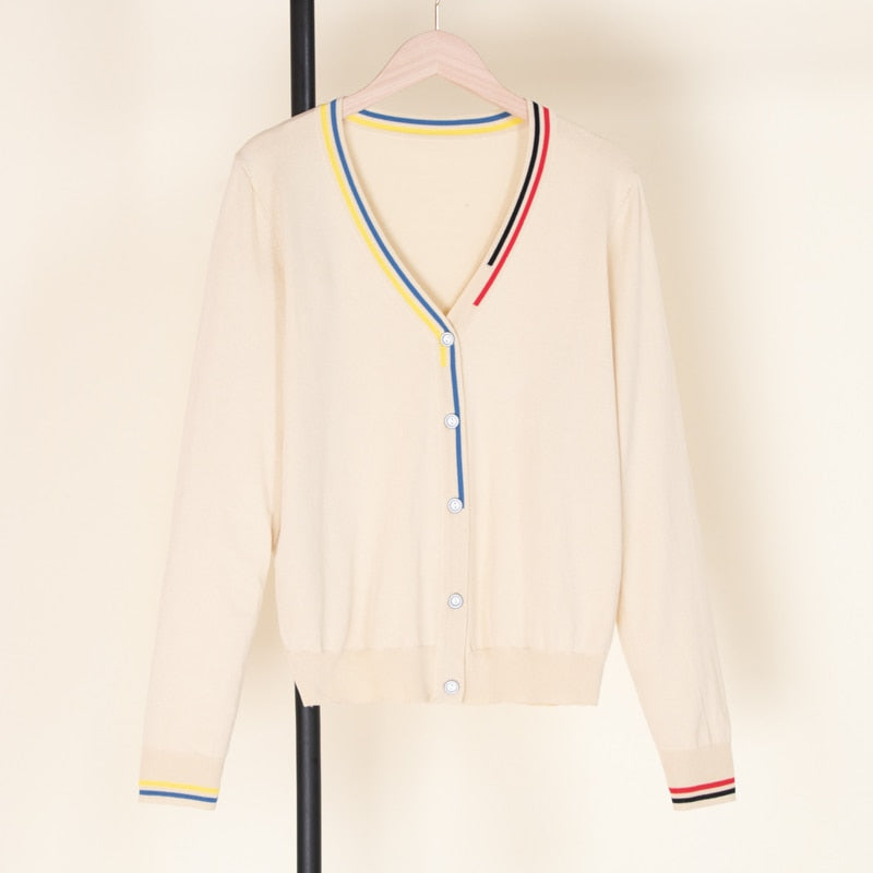 Street-wave Women's Cardigan With Colorful Trim, Elegant Comfort And Durable Style