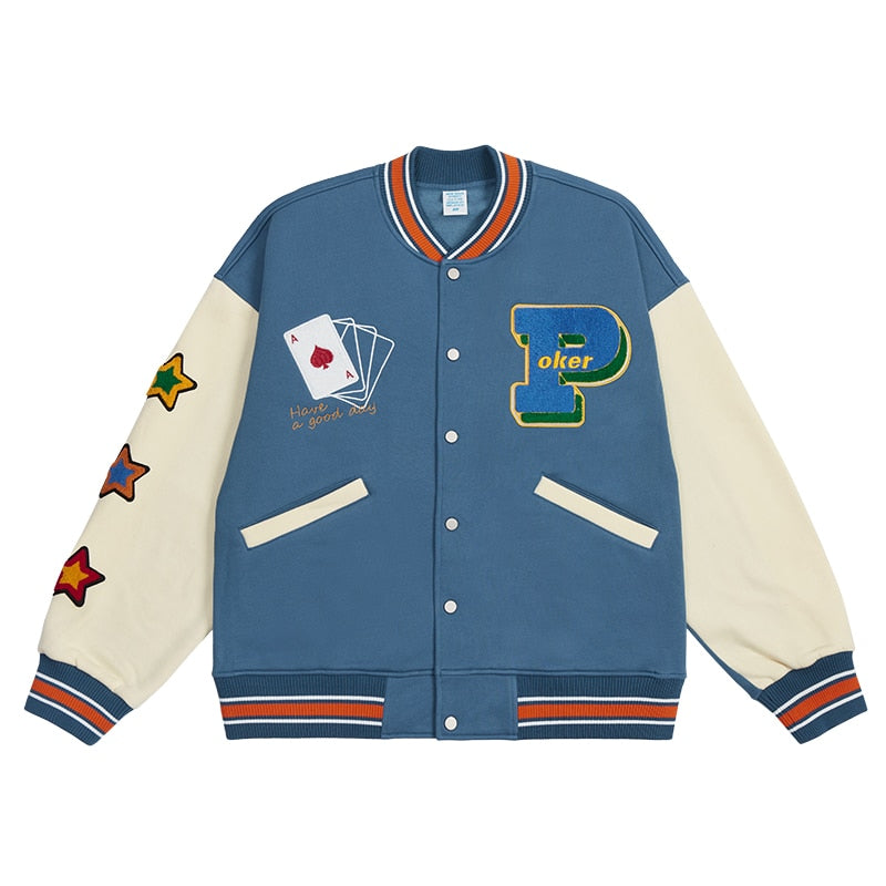 Vintage Baseball Jacket For Unisex By Avelena Warm Fleece Bomber With Embroidered Logo And Stand Collar