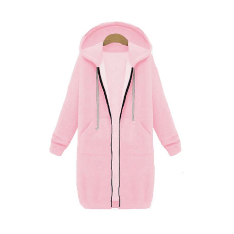Street-wave Chic Long Sweatshirt Jacket For Women With Hood Zip Front, Premium Comfort And Versatile Style