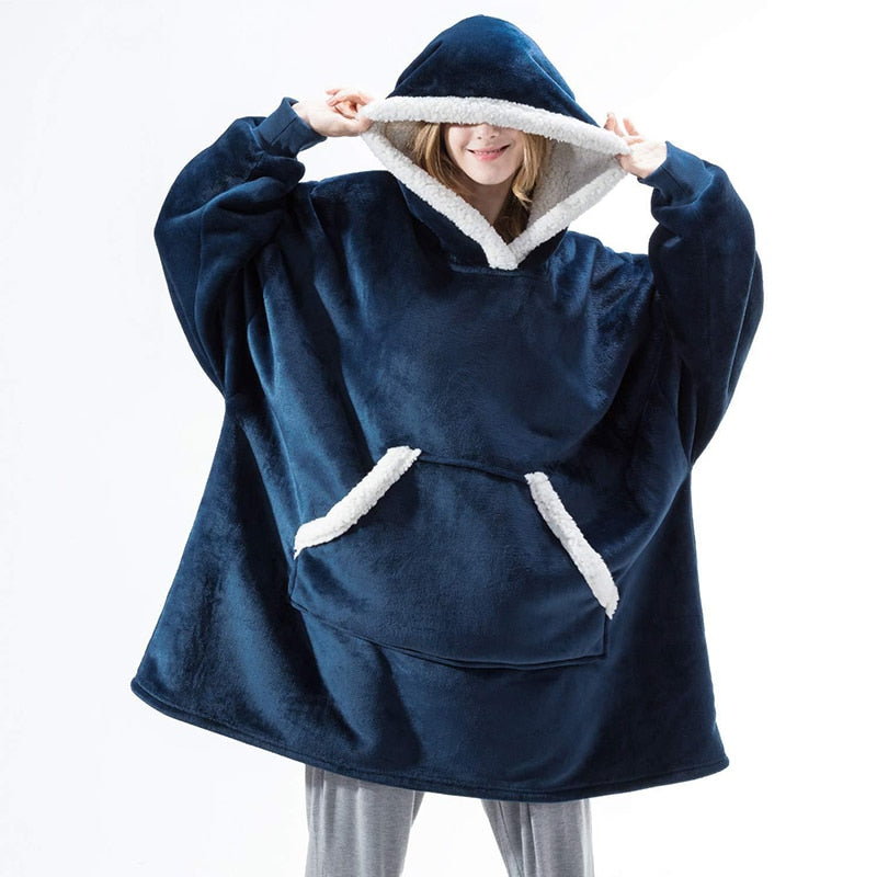 Street Wave Oversized Hoodie Kangaroo Pocket Plush Lining Plus Size Cozy Fleece Pullover