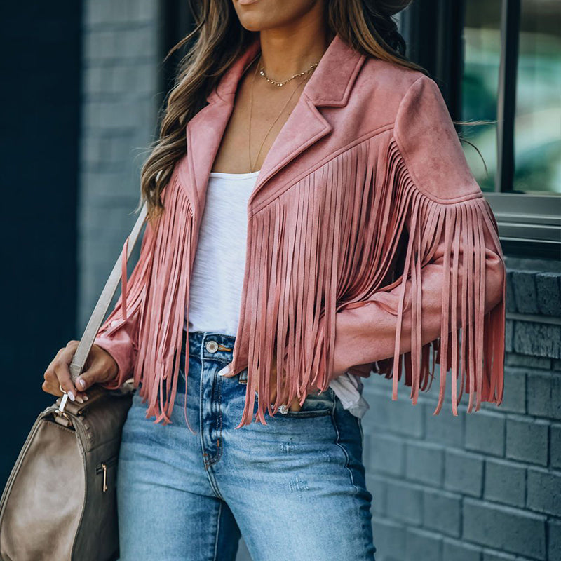 Streetwave Fringe Cropped Hippie Jacket For Women With Suede Fringes Boho Style Everyday Wear