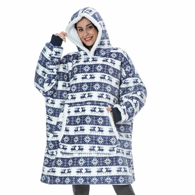Street Wave Oversized Hoodie Kangaroo Pocket Plush Lining Plus Size Cozy Fleece Pullover