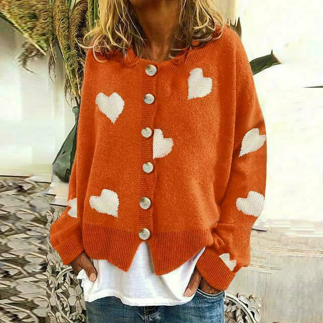 Heart Print Cardigan Street-Wave Cozy Cotton Cashmere Blend For Women All Season Warmth