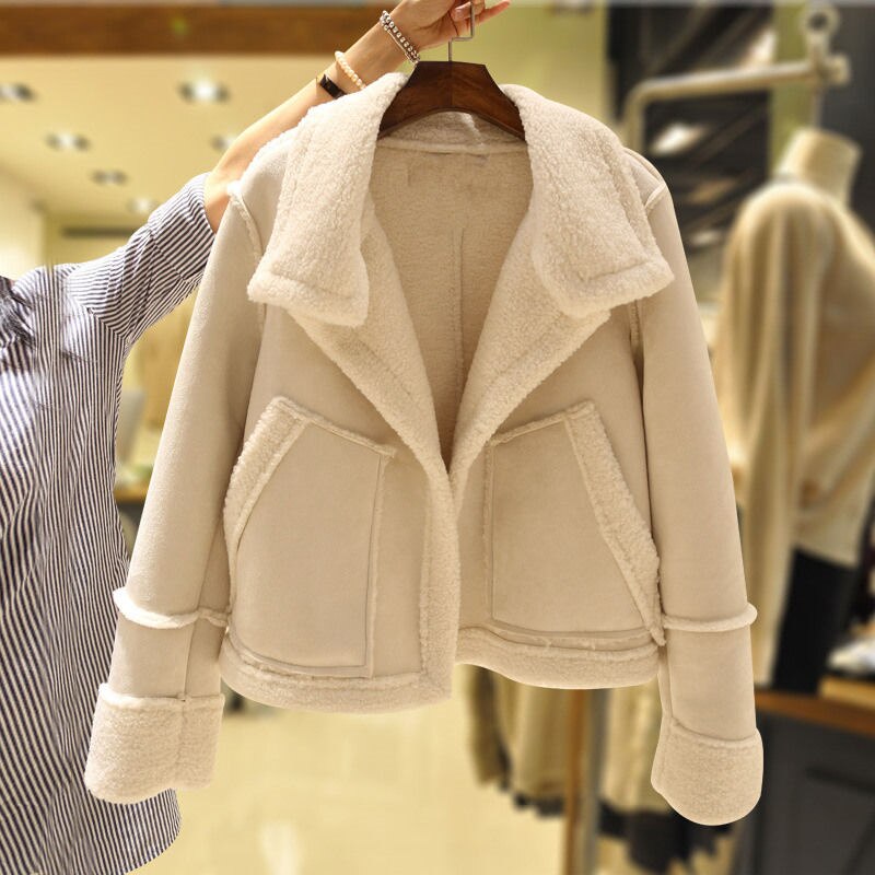 Street-Wave Suede Shearling Jacket For Women - Warm Lined Coat, Premium Winter Outerwear