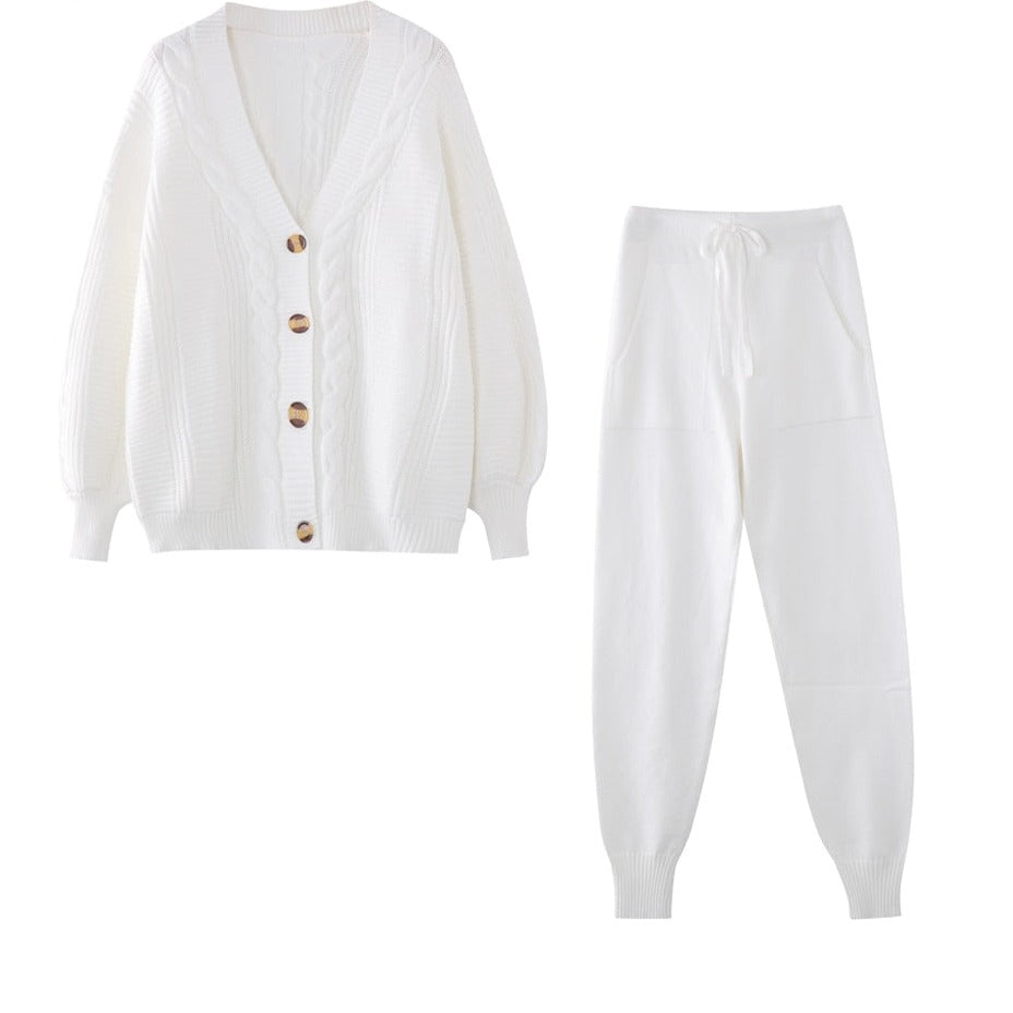 Street-Wave Women Cozy Knit Cardigan And Pants Set Soft Durable Comfort For Modern Fashionistas