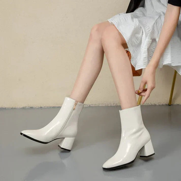 Street Wave Patent Leather Ankle Boots For Women With Comfort Fit And Orthopedic Support