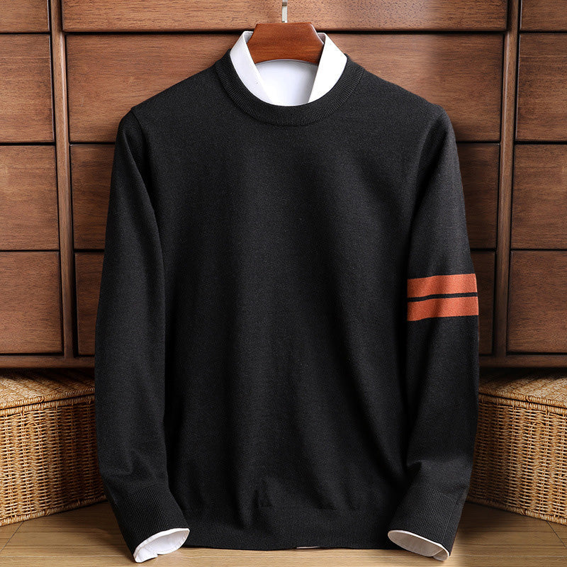 Street-Wave Men's Wool Blend Pullover Sweater Mock Neck With Stripe Sleeve Detail Classic Fit