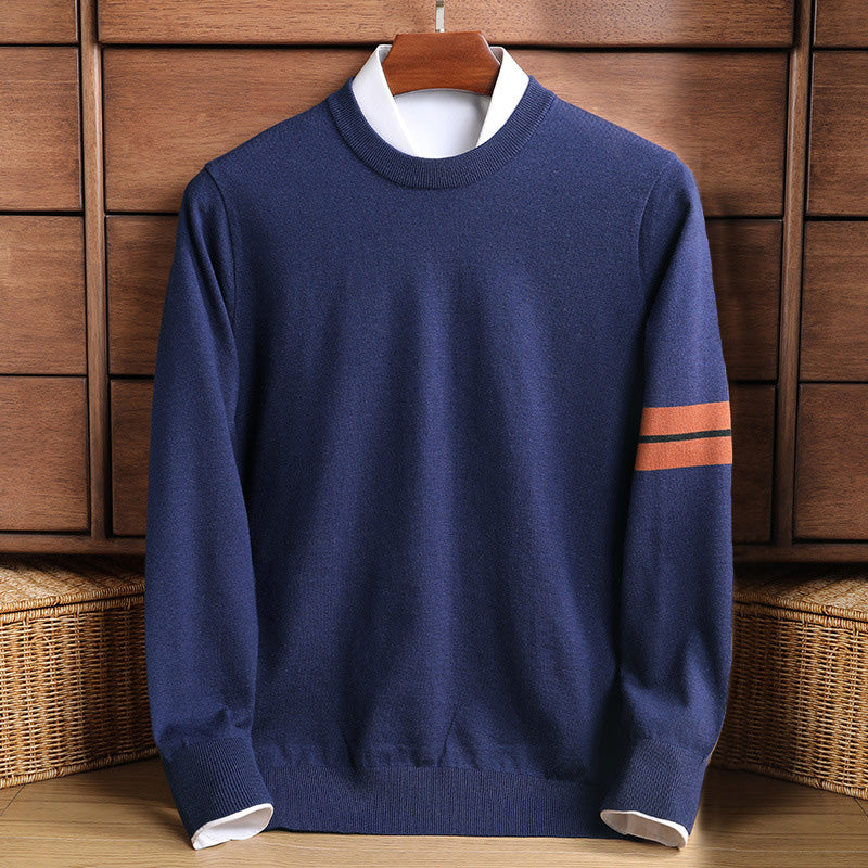 Street-Wave Men's Wool Blend Pullover Sweater Mock Neck With Stripe Sleeve Detail Classic Fit