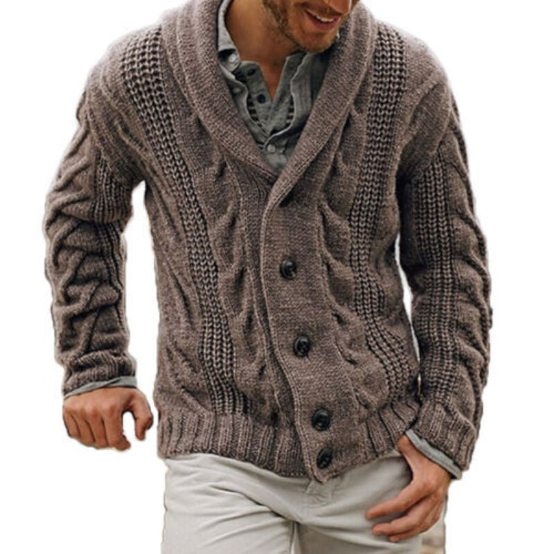 Street Wave Mens Wool Knit Cardigan With Cable Knit And Shawl Collar For Cozy Premium Warmth