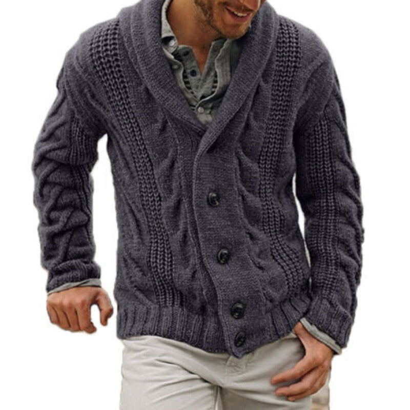 Street Wave Mens Wool Knit Cardigan With Cable Knit And Shawl Collar For Cozy Premium Warmth