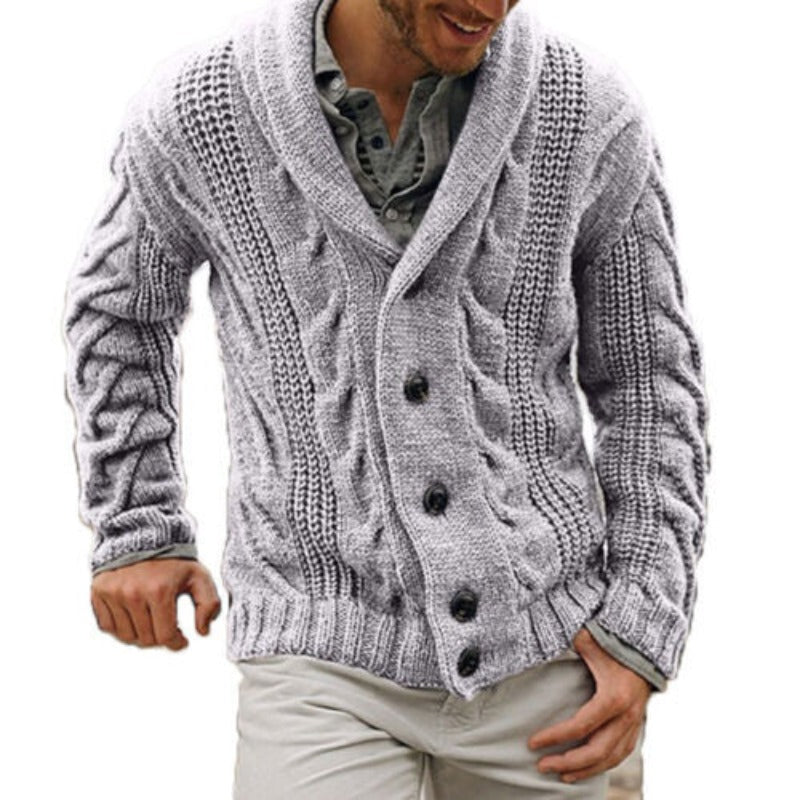 Street Wave Mens Wool Knit Cardigan With Cable Knit And Shawl Collar For Cozy Premium Warmth