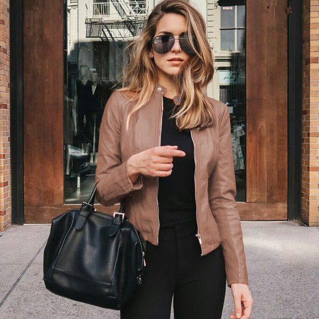 Street-Wave Women Leather Blouson Jacket Real Leather Versatile Chic Everyday Look