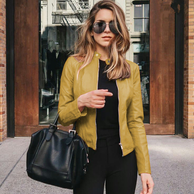 Street-Wave Women Leather Blouson Jacket Real Leather Versatile Chic Everyday Look