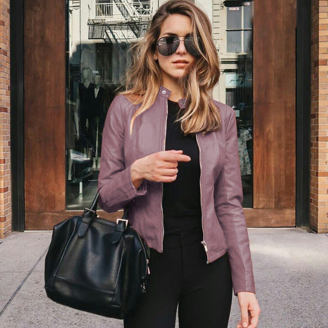 Street-Wave Women Leather Blouson Jacket Real Leather Versatile Chic Everyday Look