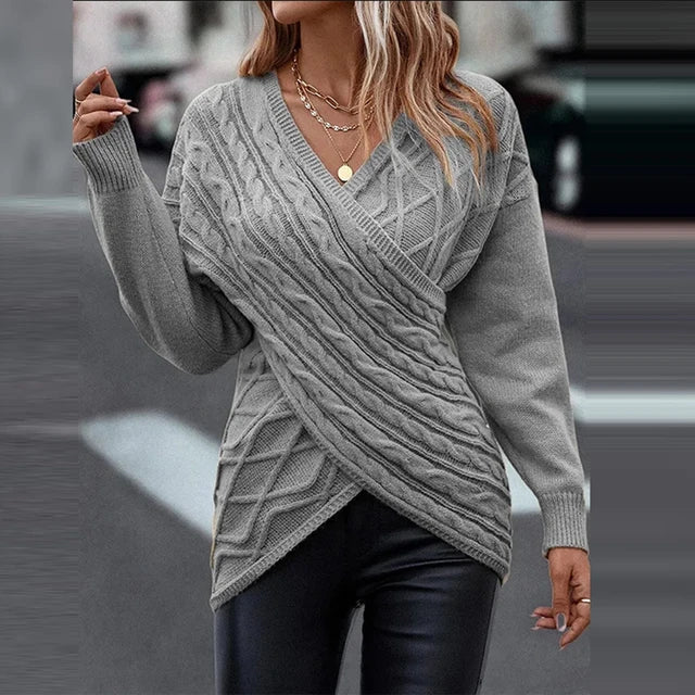 Street-wave Criss Cross V Neck Sweater For Women Cozy Slim Fit Knit For Winter Wardrobe Essential