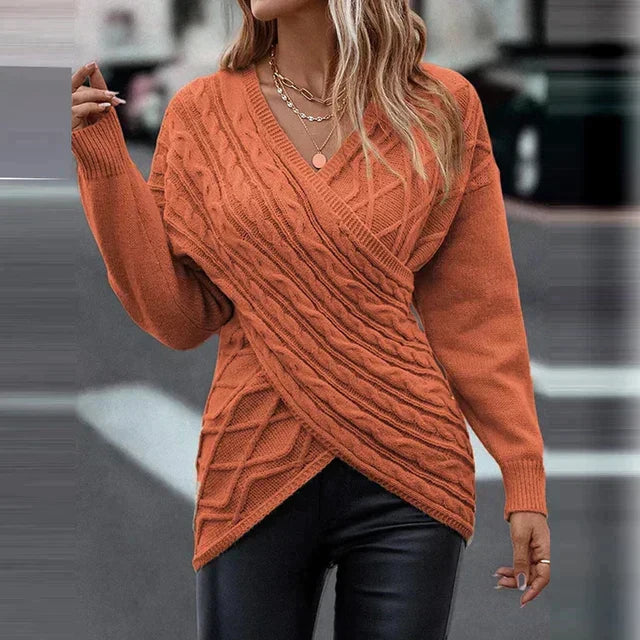 Street-wave Criss Cross V Neck Sweater For Women Cozy Slim Fit Knit For Winter Wardrobe Essential