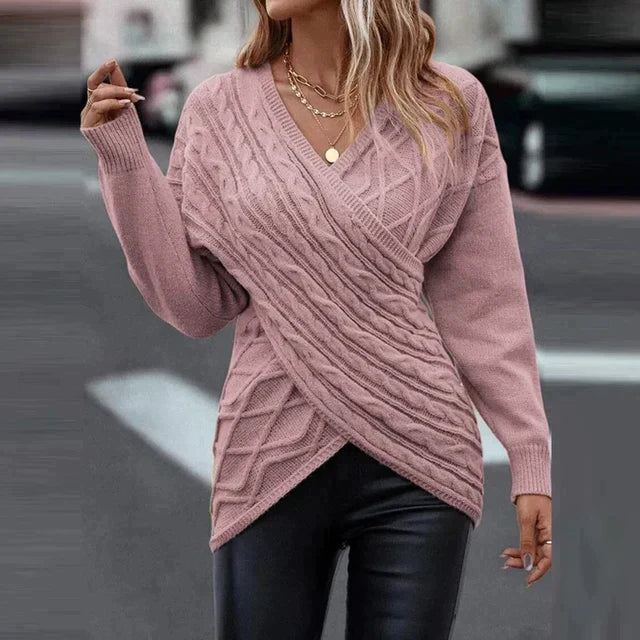 Street-wave Criss Cross V Neck Sweater For Women Cozy Slim Fit Knit For Winter Wardrobe Essential