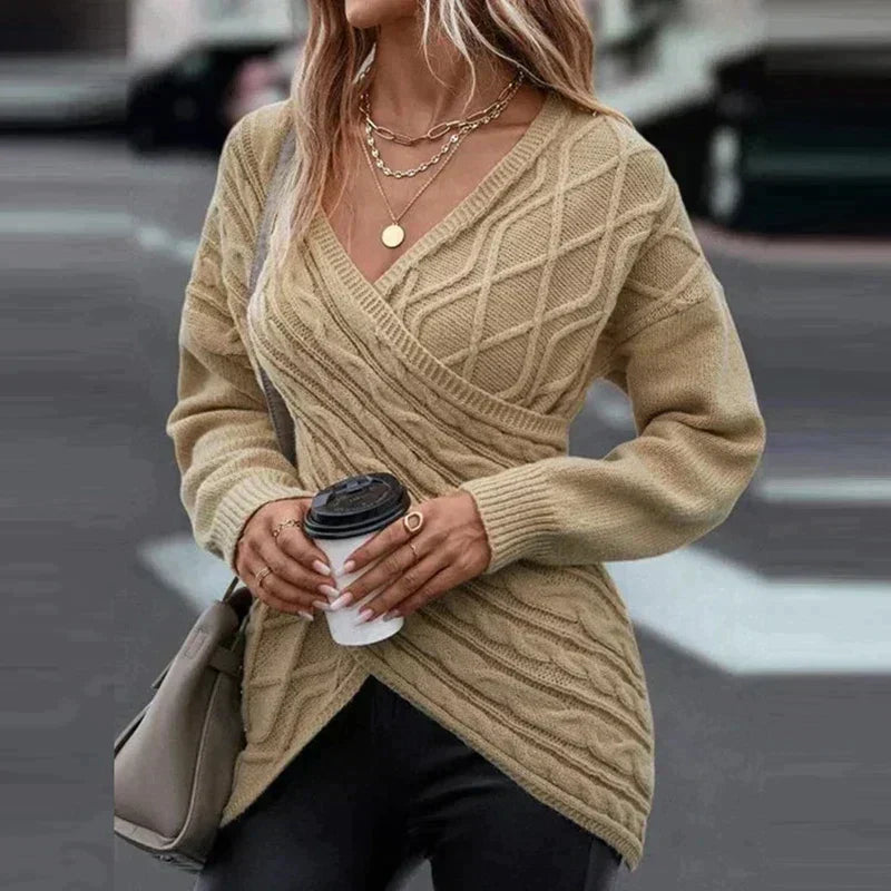 Street-wave Criss Cross V Neck Sweater For Women Cozy Slim Fit Knit For Winter Wardrobe Essential