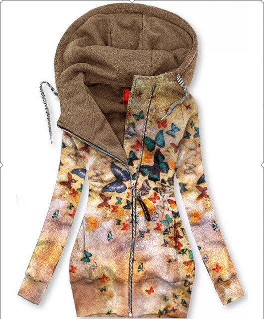 Street-wave Butterfly Print Jacket For Women Comfortable Artistic Outerwear With Colorful Butterflies And Cozy Fit